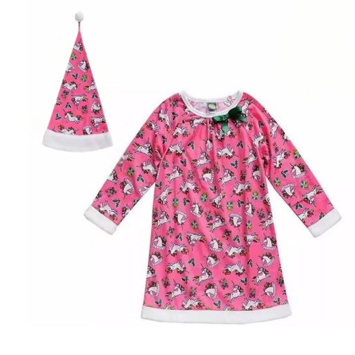 Dollie & Me Girls' "Joyful Unicorn " Christmas Gown Sleepwear Set and Matching Doll PJ Gown Sizes 4-12