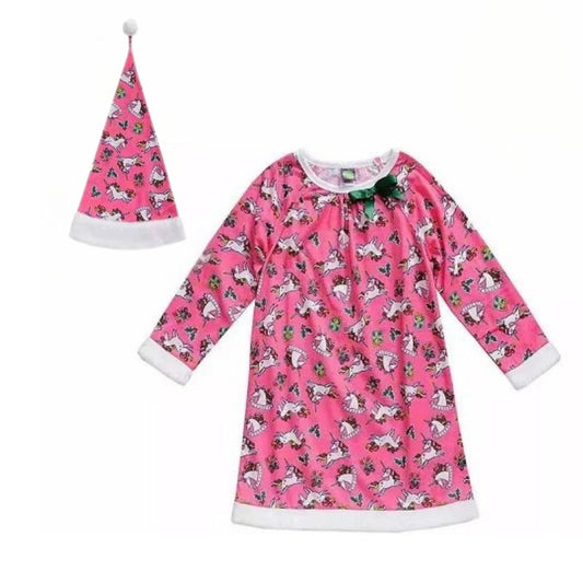 Dollie & Me Girls' "Joyful Unicorn " Christmas Gown Sleepwear Set and Matching Doll PJ Gown Sizes 4-12