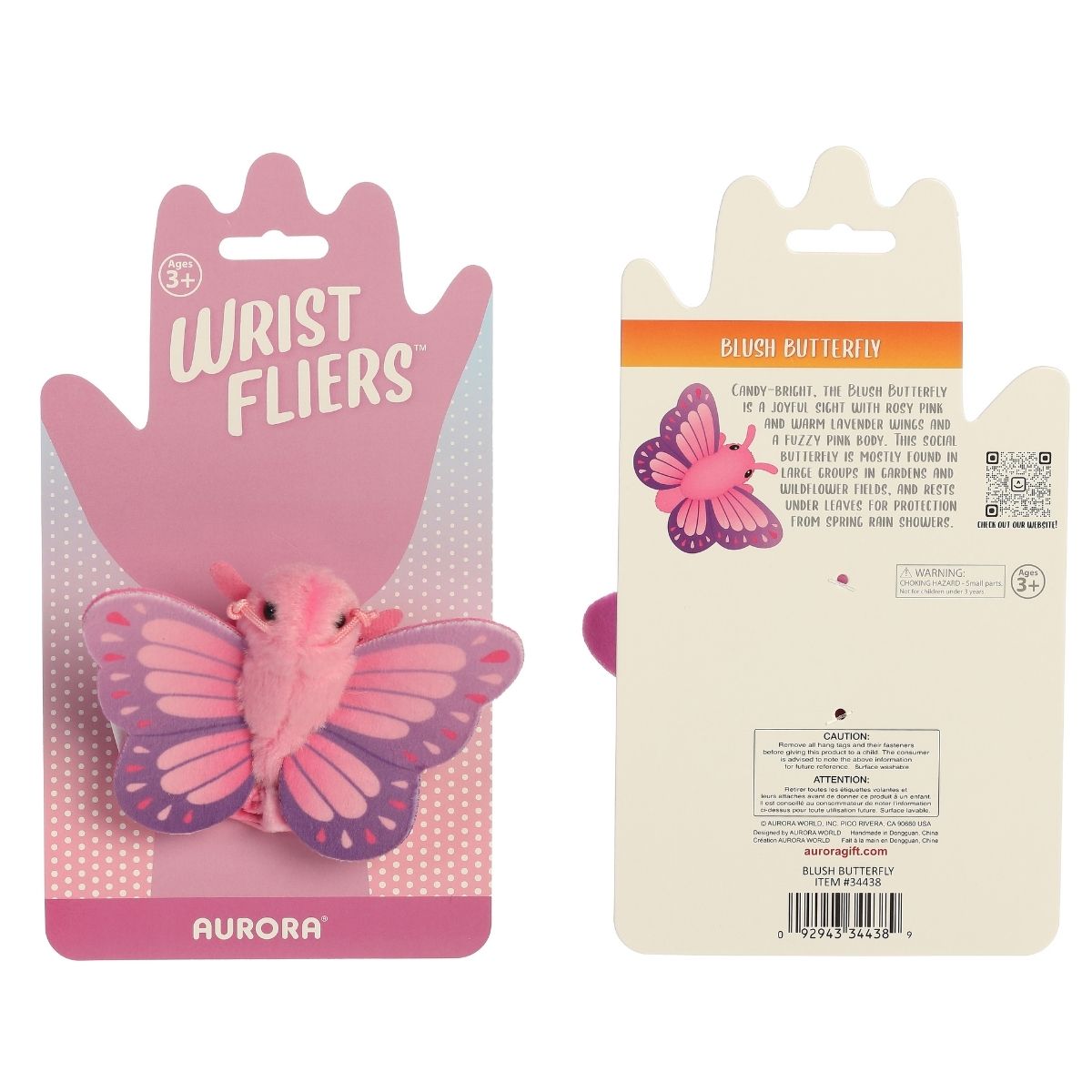 Aurora Wrist Flingers Blush Butterfly 5-Inch Wearable Stuffed Animal Plush