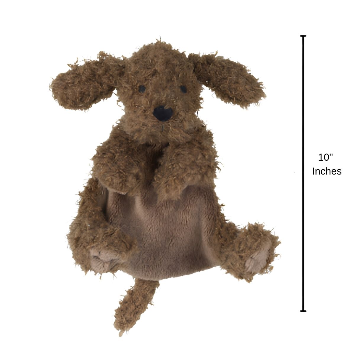 Happy Horse Labradoodle Larry plush security blanket standing upright displaying a 10-inch height indicator graphic.