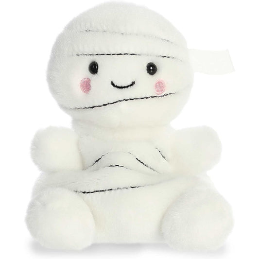 Front view thumbnail of the cute Brendan Mummy plush sitting straight, highlighting its friendly embroidered smile and small extended white arms.