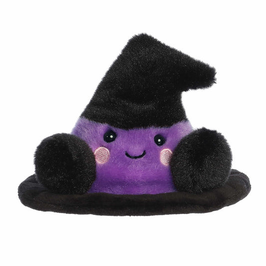 A close-up front portrait thumbnail of the Rowena Witch Hat plush showcasing its friendly stitched smile and pink cheeks.