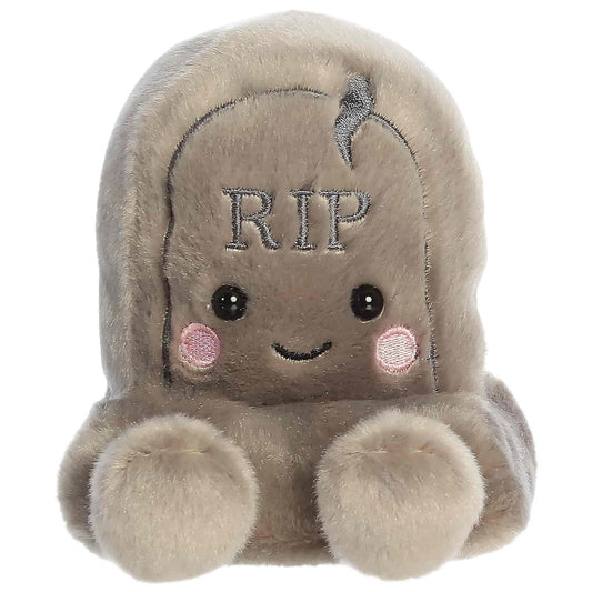 Close-up front portrait thumbnail of the Thom Tombstone plush showing his sweet embroidered smile, rosy cheeks, and RIP stitching.