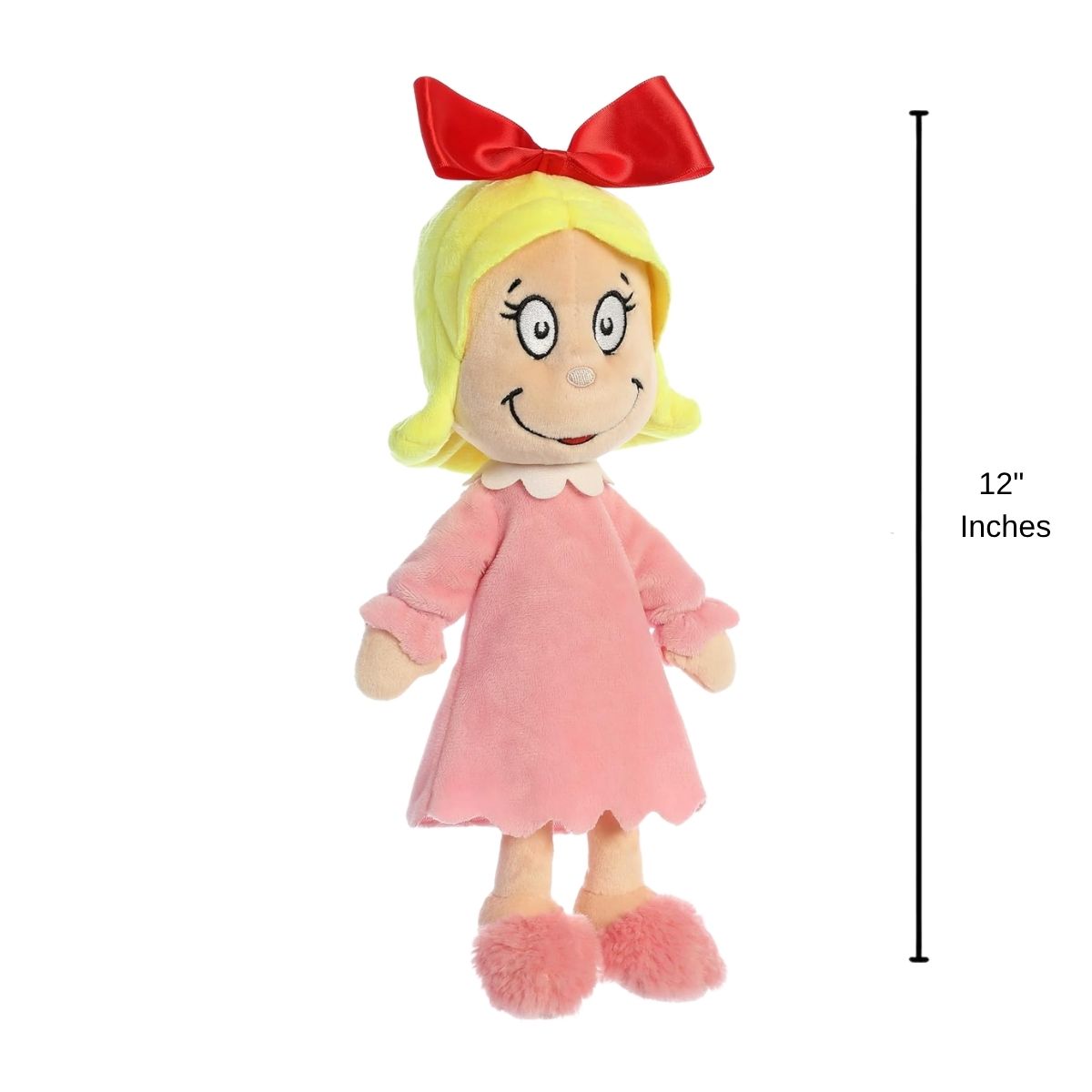 Front view thumbnail of the Cindy Lou Who doll standing next to a 12-inch height measurement graphic indicator.