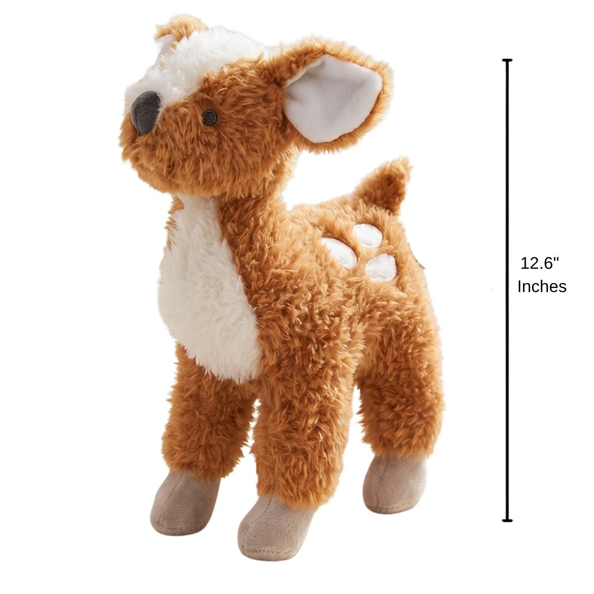 Happy Horse Deer Doe plush standing upright with a 12.6-inch height indicator graphic next to it.