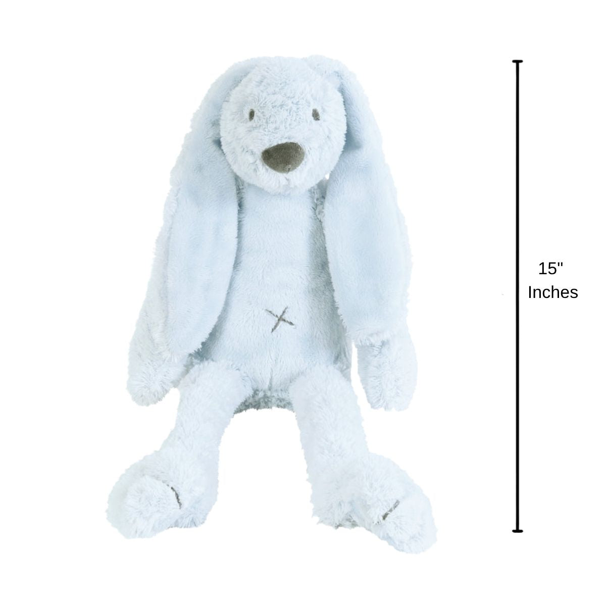 Happy Horse Rabbit Richie plush bunny sitting upright with a 15-inch height indicator graphic next to it.