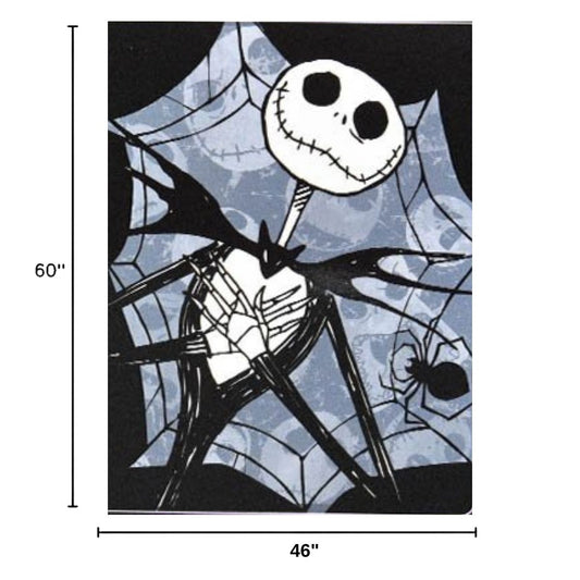 Dimension graphic showing the Jack Skellington throw blanket measuring 46 inches wide by 60 inches tall.