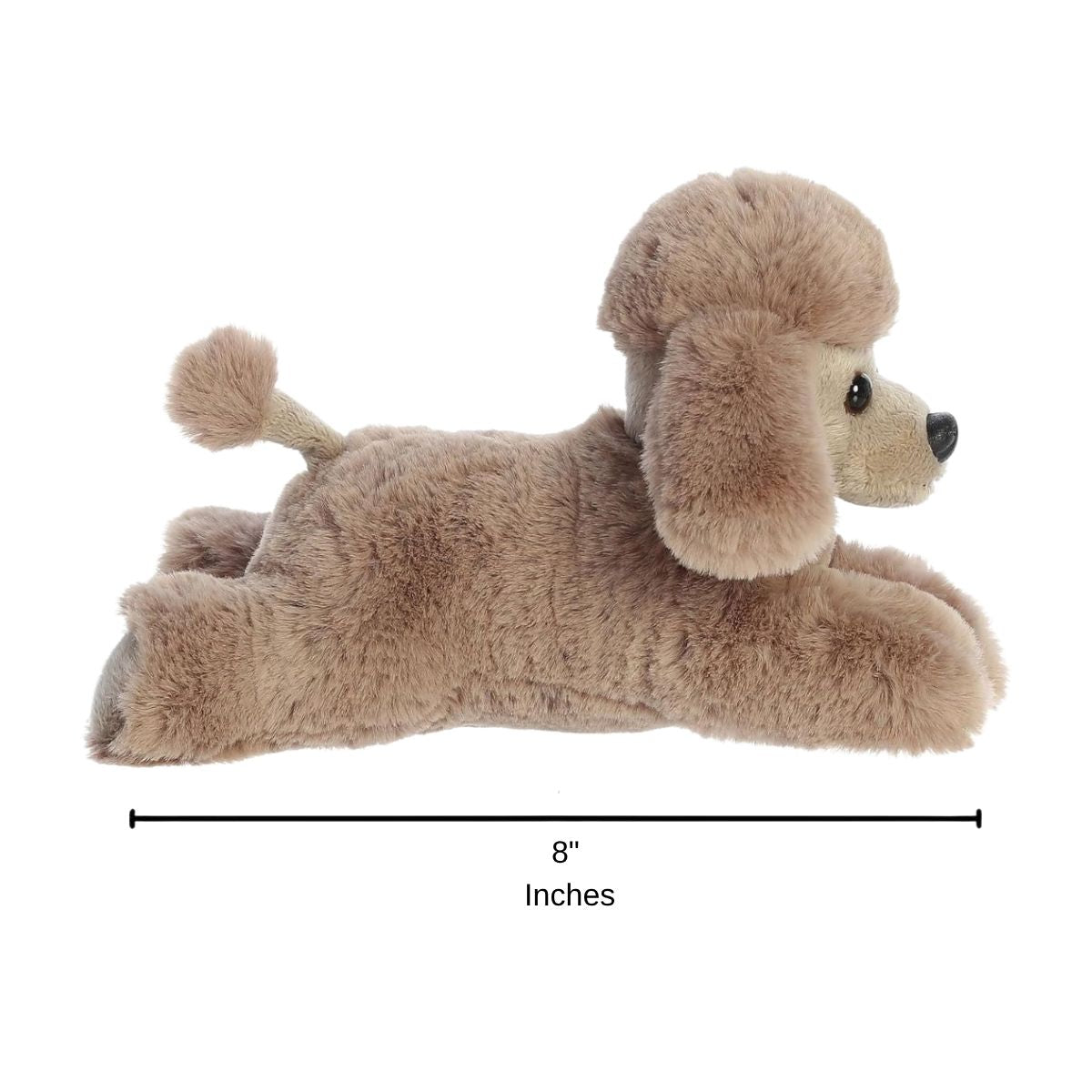Side profile of the apricot poodle plush with a dimension line indicating its 8-inch length.