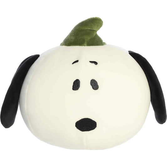 Front view thumbnail of the round Snoopy pumpkin plush sitting straight, highlighting its symmetrical black ears and simple oval eyes.
