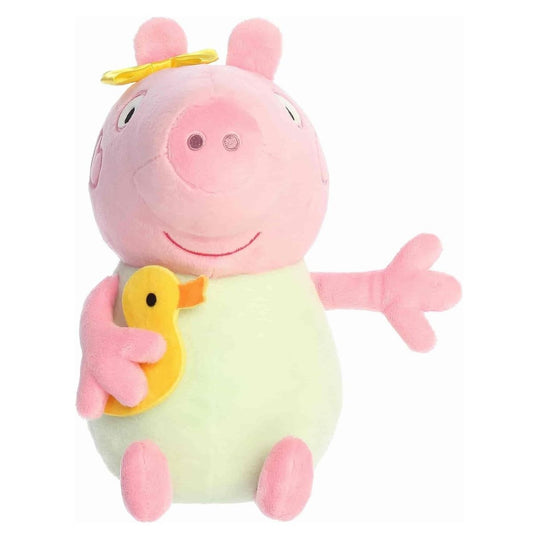 Front view thumbnail of the cute Baby Evie piglet plush sitting straight, showing her wide-open left arm and embroidered facial features.