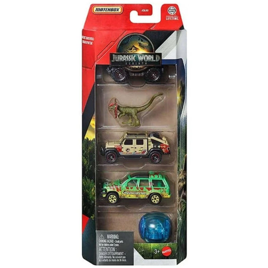 Matchbox Jurassic World Rebirth Car, Truck & Dinosaur Car 5 Pack 1:64 Scale, Adventure Seekers