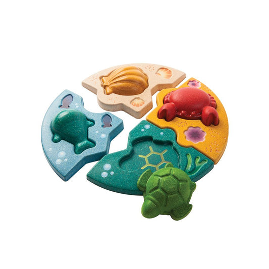 PlanToys® Marine Wooden Sealife Puzzle (Whale, Crab, Turtle and Shell)