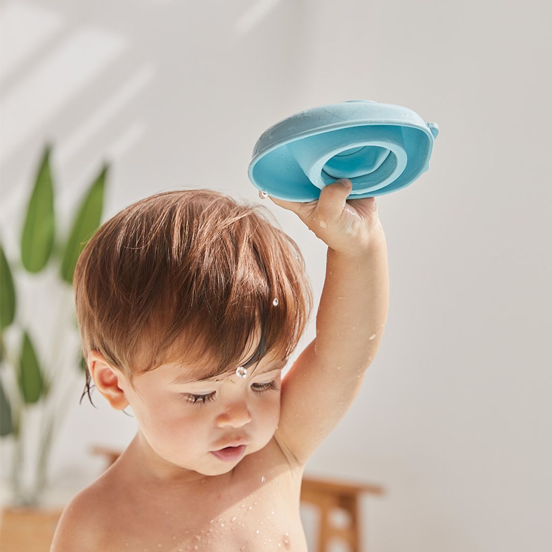 PlanToys Flexible Rubber Convertible Boat (Pastel Blue) - Eco-Friendly Bath Toy