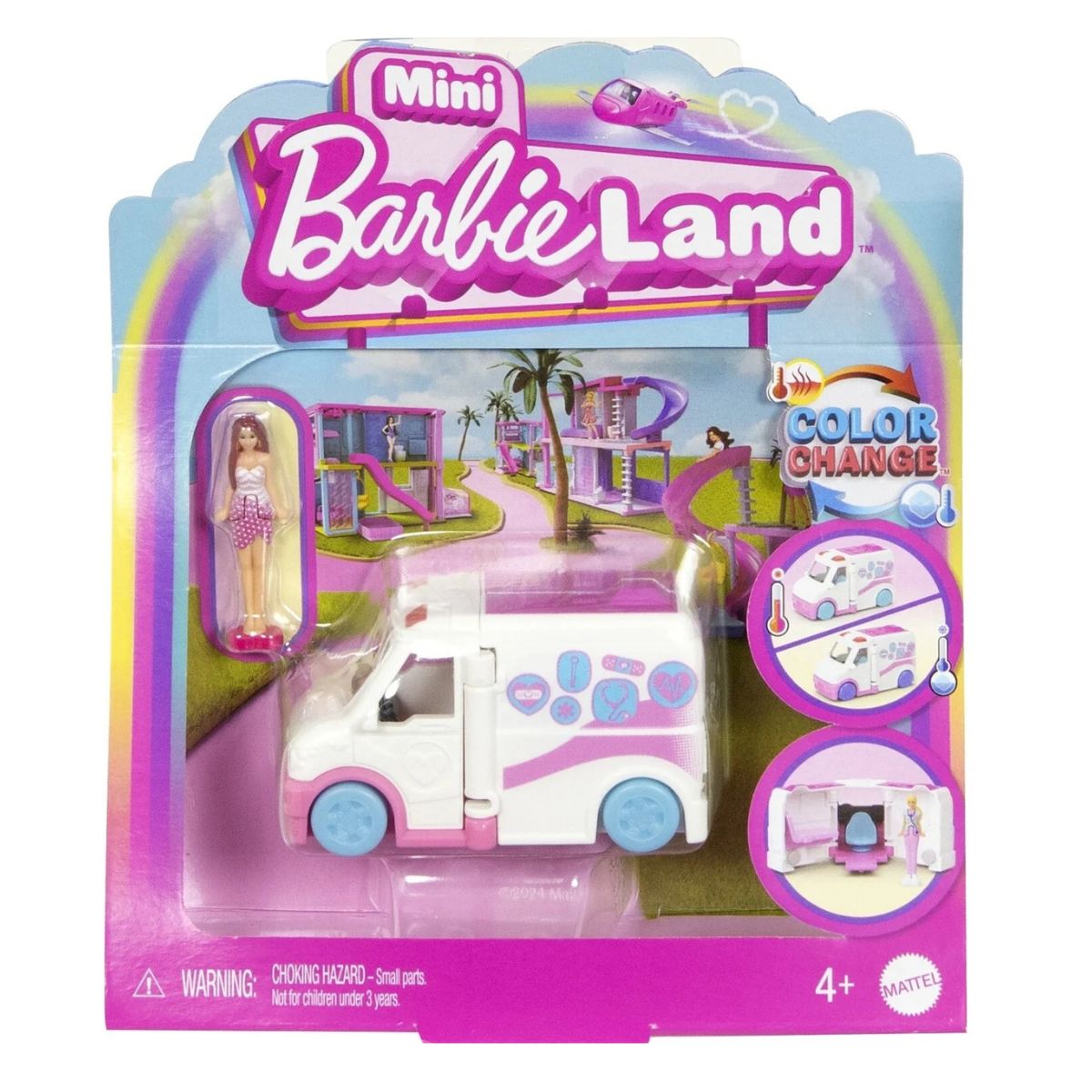Barbie Mini BarbieLand 1.5" Inch Doll with Color Changing Care Clinic Vehicle Set