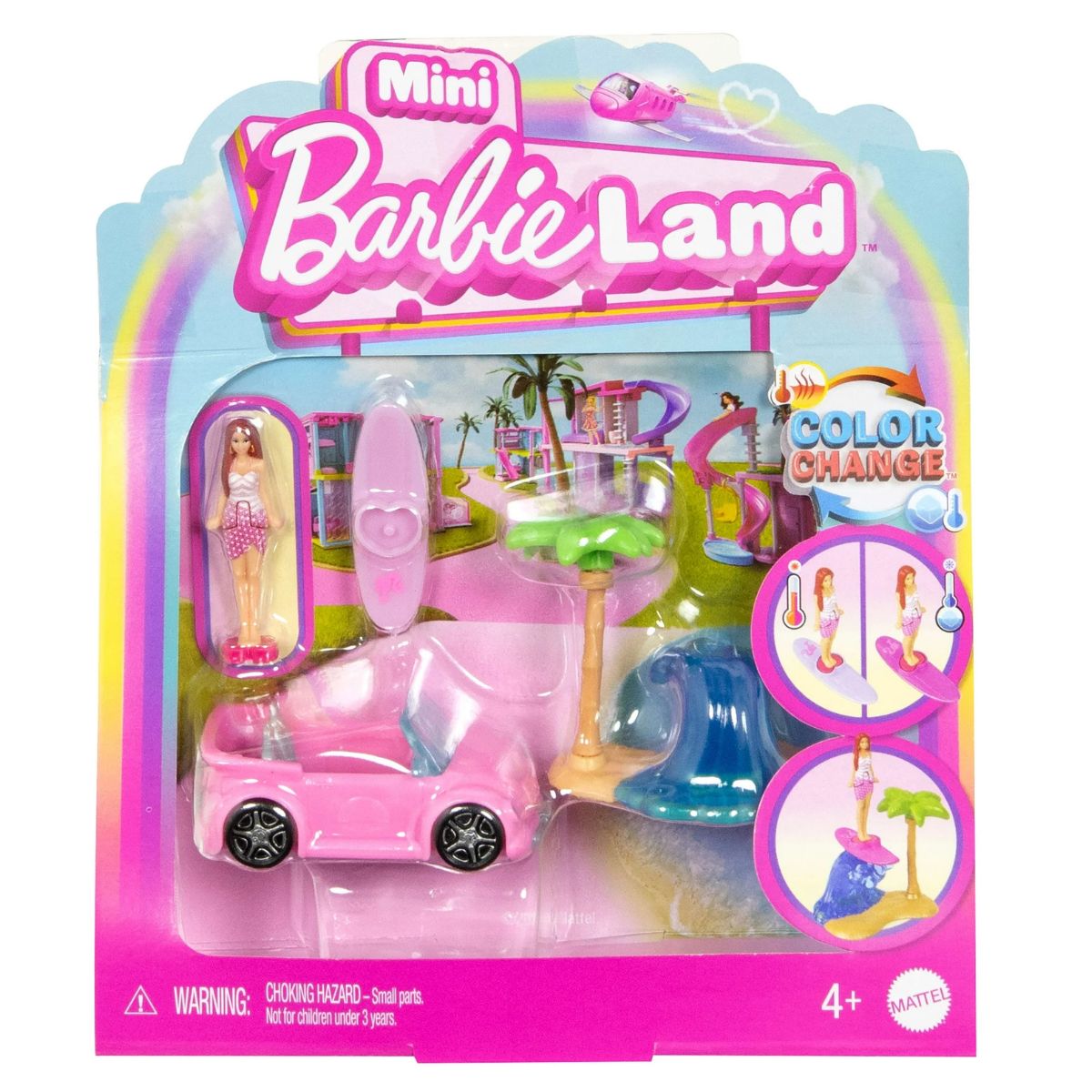 Barbie Mini BarbieLand 1.5" Inch Doll with Color Changing Beach Convertible Vehicle Set