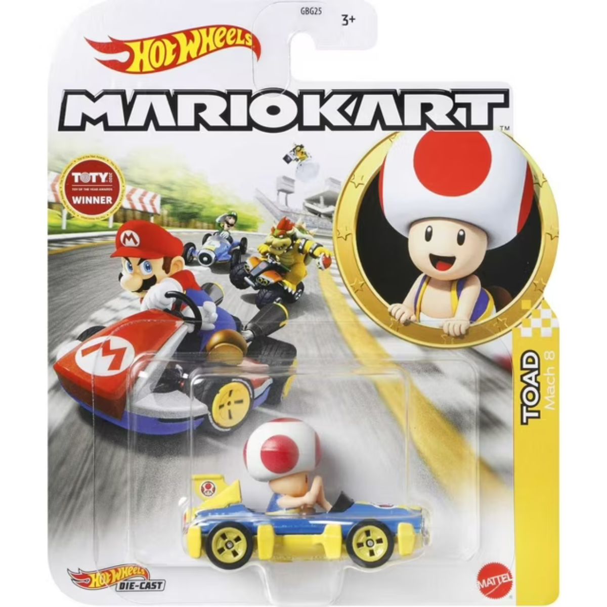 Hot Wheels Mario Kart 1:64 Die-Cast Toad Mach 8 Vehicle Car