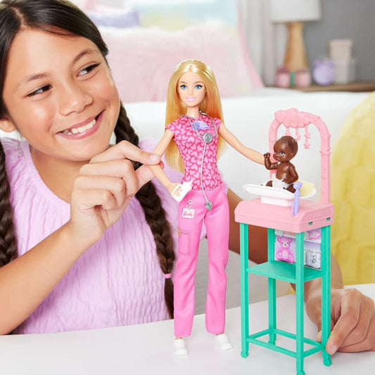Barbie You Can Be Anything, Blonde Baby Doctor Pink Scrubs Playset