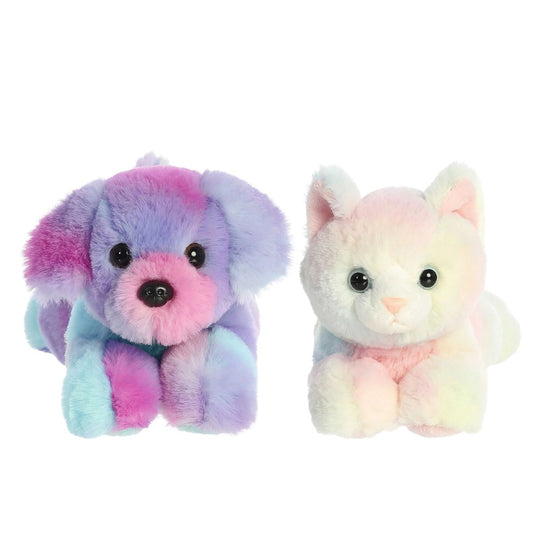 Aurora® Mini Flopsie™ Pet Duo 8" Inch Plush Set, Rainbow Puppy & Rainbow Kitten