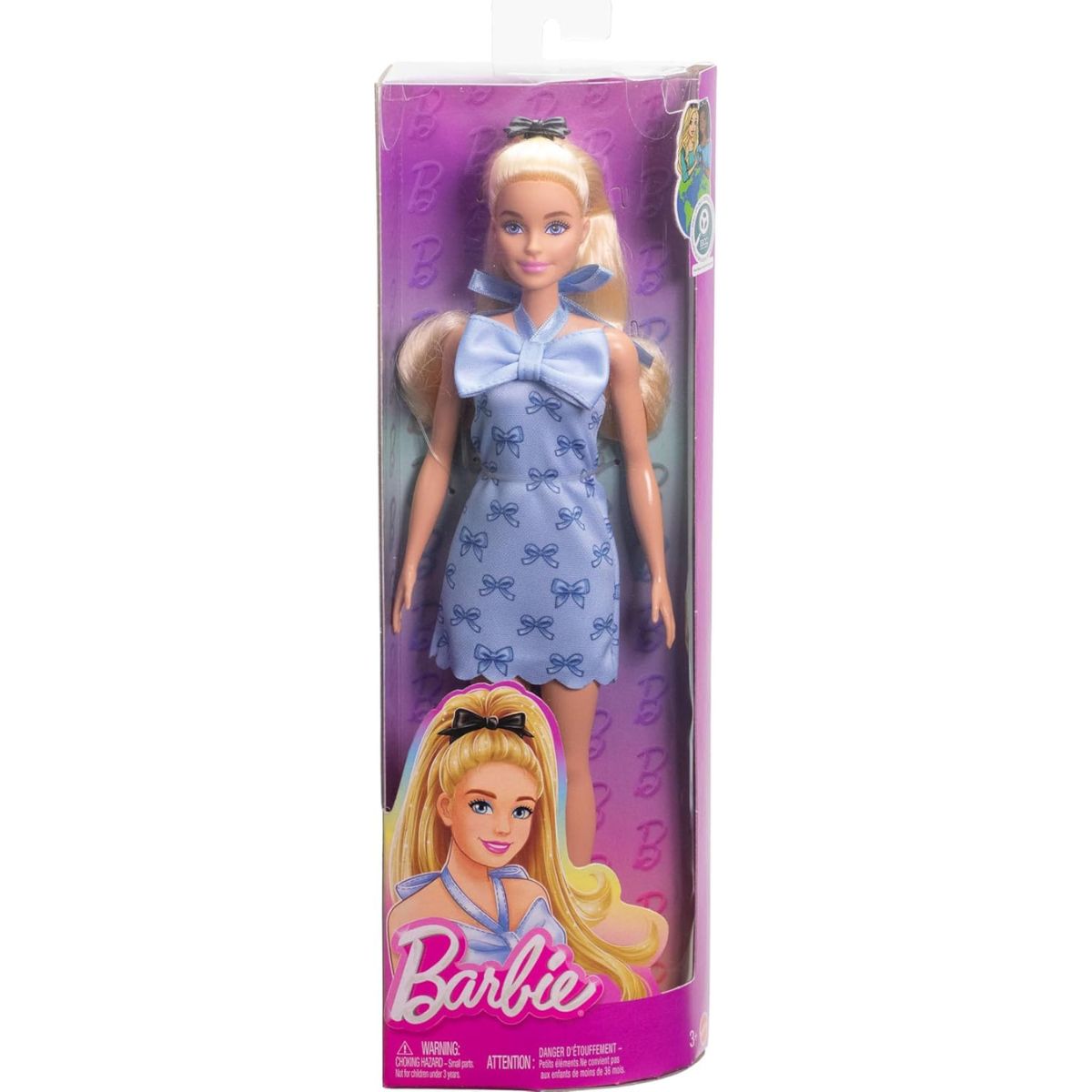 Barbie Fashionistas Doll #237, Blonde Ponytail with Bow Accessory in Blue Bow Halter Dress with Matching Heels