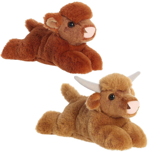 Aurora® Mini Flopsie™ Farm Duo 8" Inch Plush Set, Highland Cow & Highland Cow Calf