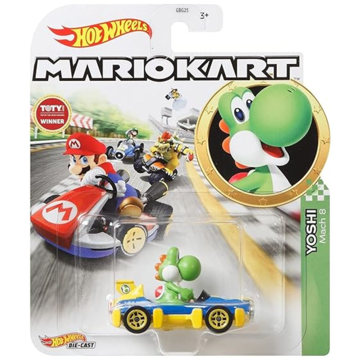Hot Wheels Mario Kart 1:64 Die-Cast Yoshi Mach 8 Vehicle Car