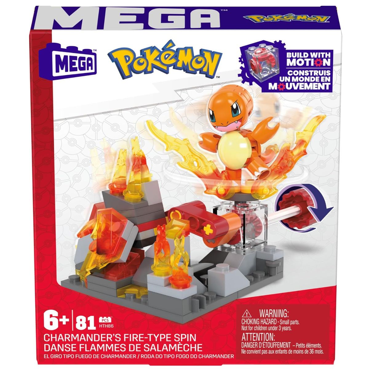 MEGA Pokemon Charmander’s Fire-Type Spin (Build with Motion, 81 Pieces), Ages 6+