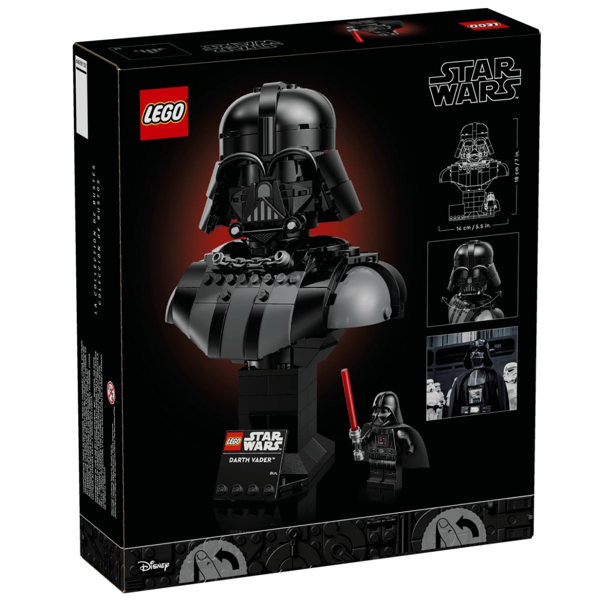 The front perspective view of the premium black LEGO® Star Wars Darth Vader bust retail box.