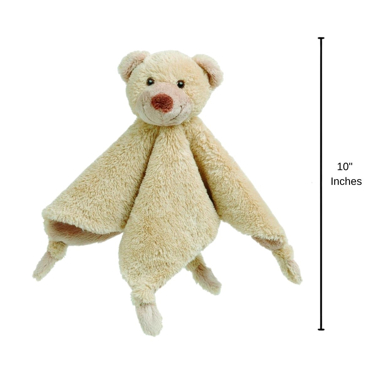 Happy Horse Bear Boogy plush security blanket standing upright displaying a 10-inch height indicator graphic.