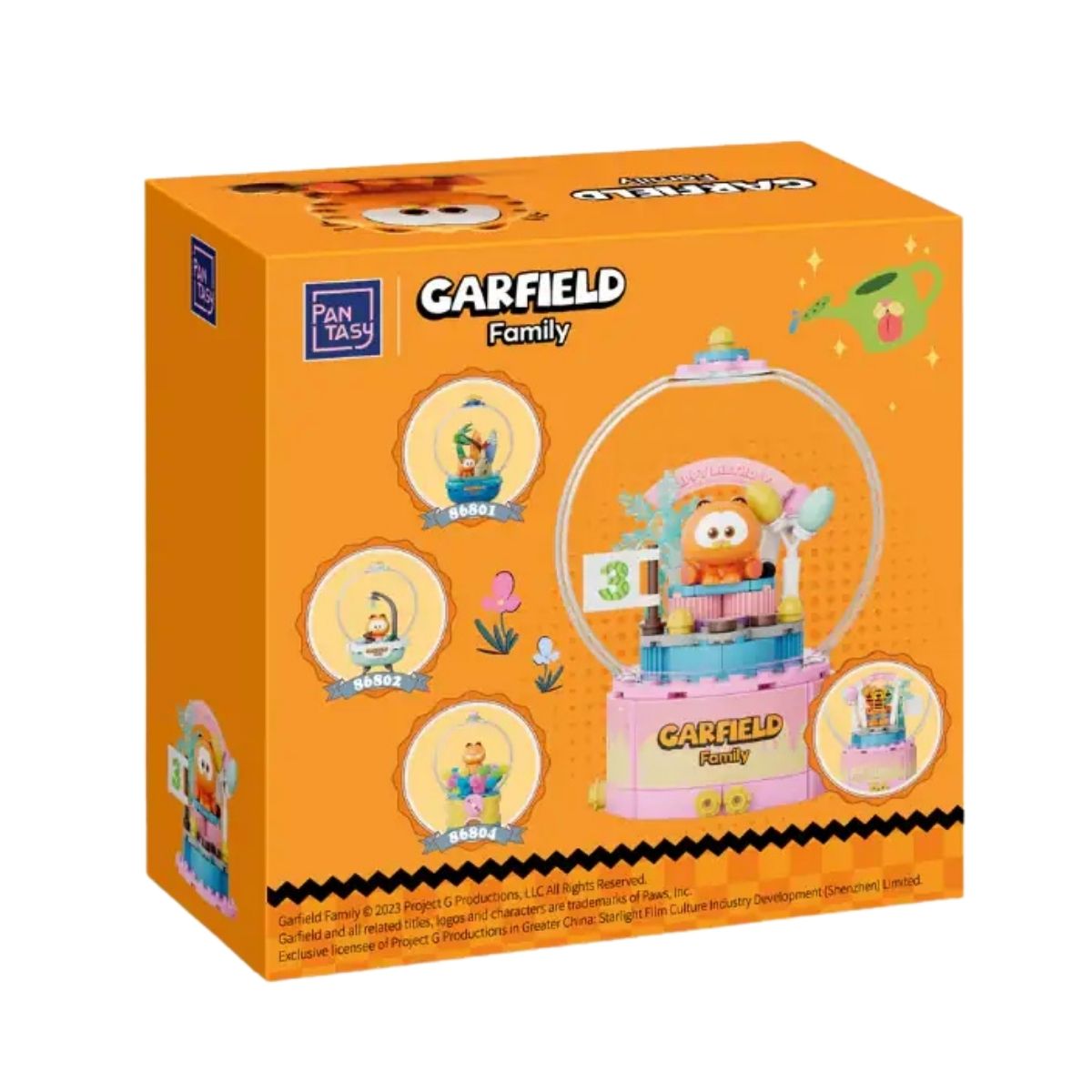 Back of the official packaging for the Pantasy The Garfield Movie Birthday Cake Crystal Ball kit #86803.