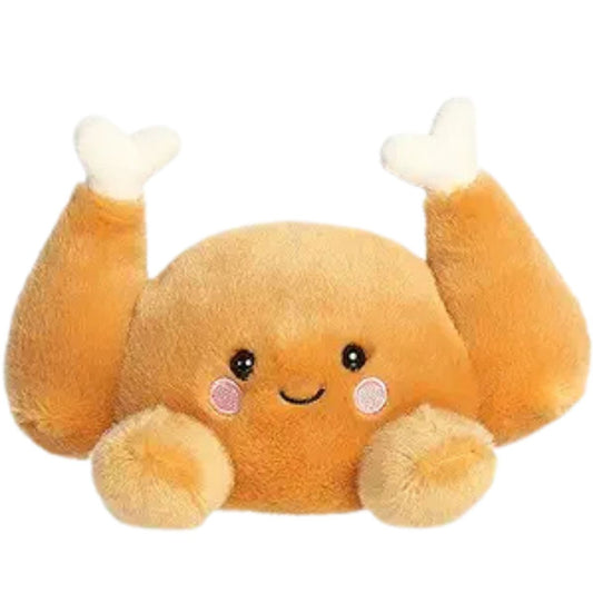 A direct front close-up view of the mini Wishbone Turkey plush showing its happy embroidered smile and rosy pink cheeks.