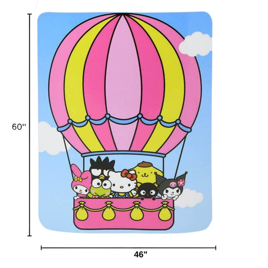 Dimension graphic showing the Hello Kitty hot air balloon Silk Touch throw blanket measuring 46 inches wide by 60 inches tall.