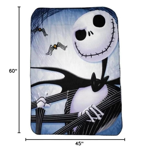 Sizing graphic for the Jack Skellington blanket showing the full haunting character design, indicating a total size of 45 inches wide by 60 inches long.