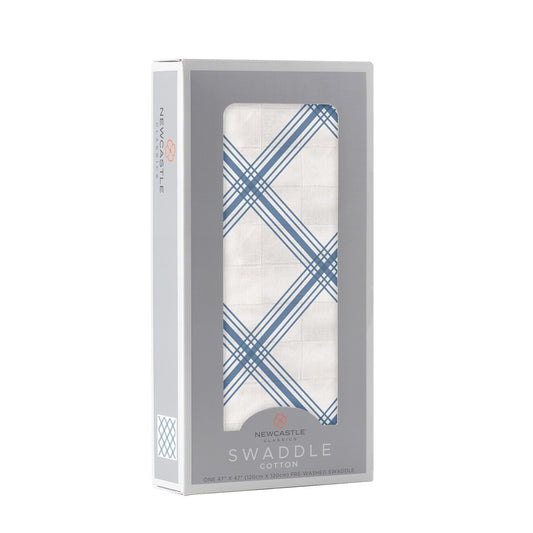 Newcastle Classic Blue Buffalo Check Plaid 100% Natural Cotton Muslin Swaddle