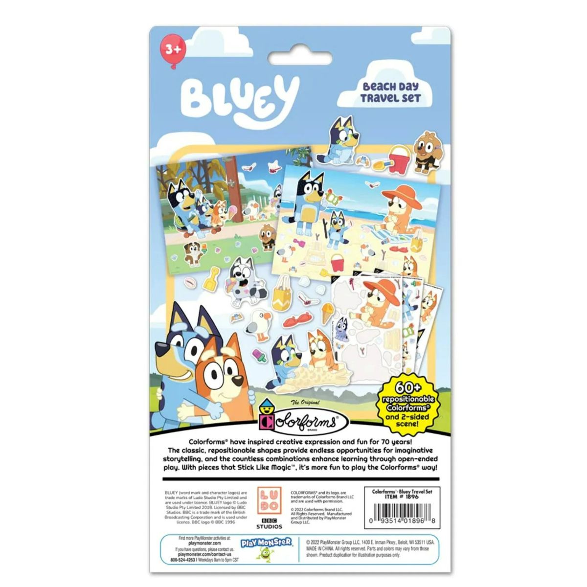 Colorforms Bluey Beach Day Travel Set, Repositionable Stickers, Ages 3+,
