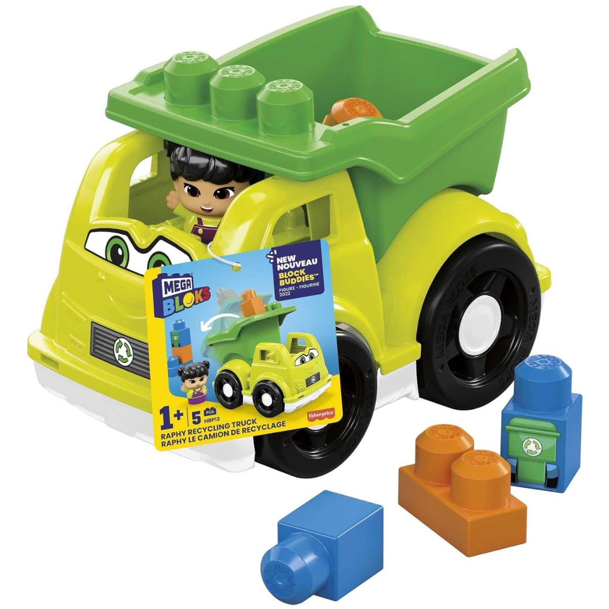 Mega Bloks Little Builders 6 Piece Building Set, Raphy Recycling Truck with Figure