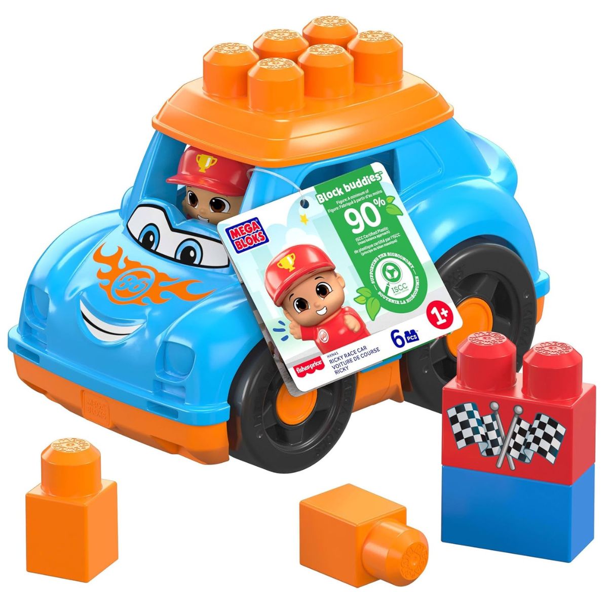 Mega Bloks Little Builders 6 Piece Building Set, Ricky Race Car with Figure