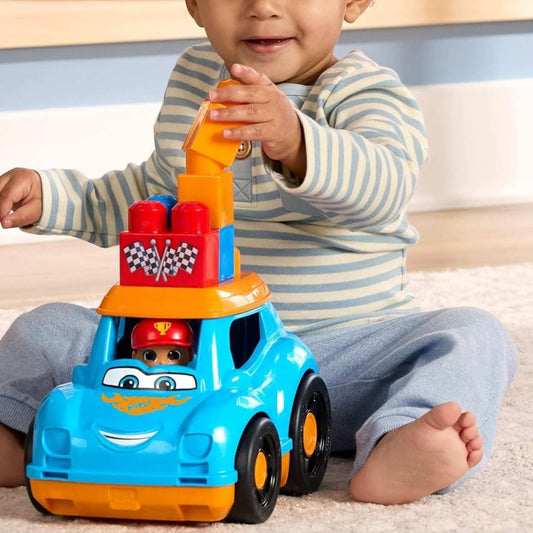 Mega Bloks Little Builders 6 Piece Building Set, Ricky Race Car with Figure