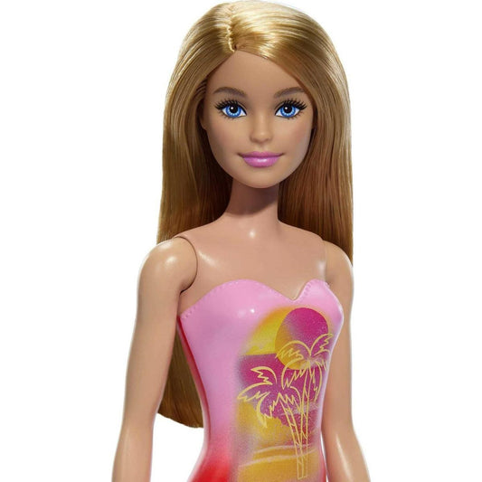 Mattel Beach Barbie, Blonde Hair Palm Tree-Print Swimsuit