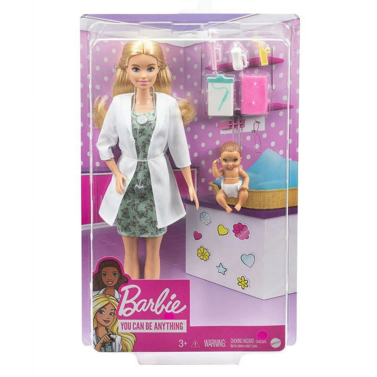 Barbie You Can Be Anything, Blonde Baby Doctor White Scrubs Playset
