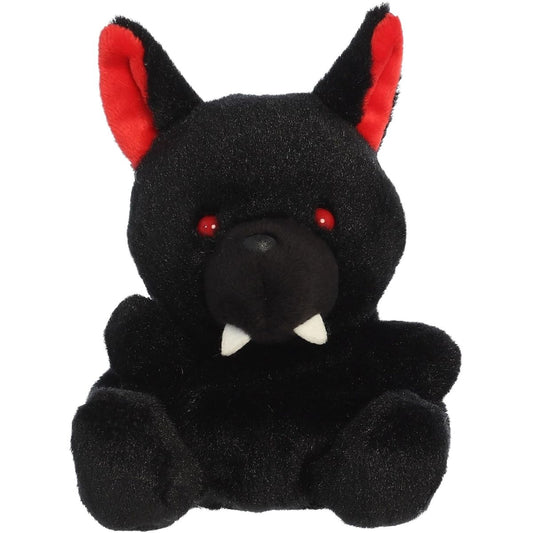 Front view thumbnail of sitting Dante Hellhound plush showing white fangs, red eyes, and rFront view thumbnail of sitting Dante Hellhound plush showing white fangs, red eyes, and red inner ears.ed inner ears.