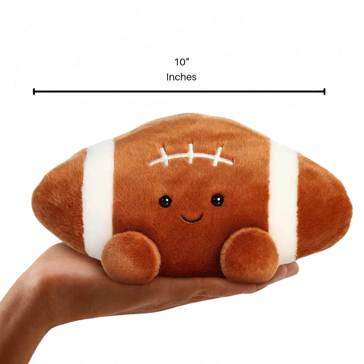 Aurora Palm Pals Party Sized Tackle Football stuffed animal plush with 10-inch height scale measurement graphic.