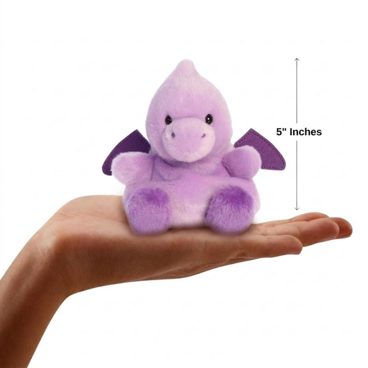 Scale thumbnail showing Pteagan Pterodactyl plush sitting in an open hand next to a 5-inch height measurement graphic indicator.