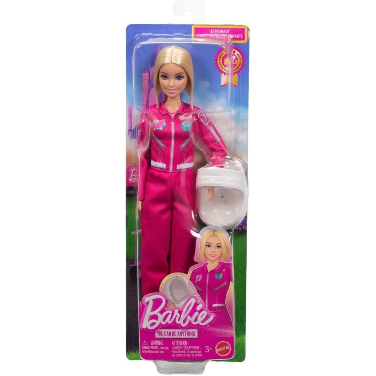 Front view thumbnail of Mattel pink window box packaging for 12-inch Barbie Astronaut Doll.