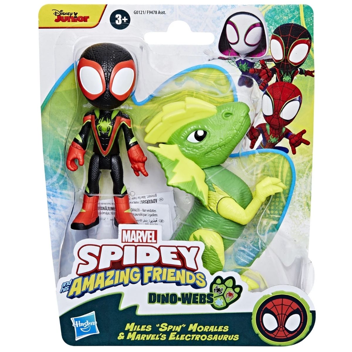 Front view of the Spidey and His Amazing Friends Dino-Webs action figure set in its original branded blister pack packaging.