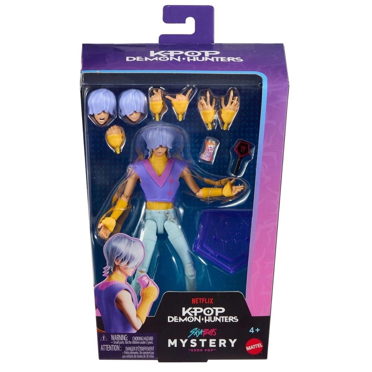 Front window box packaging for Mattel K-Pop Demon Hunters SAJA BOYS Mystery 6-inch action figure.