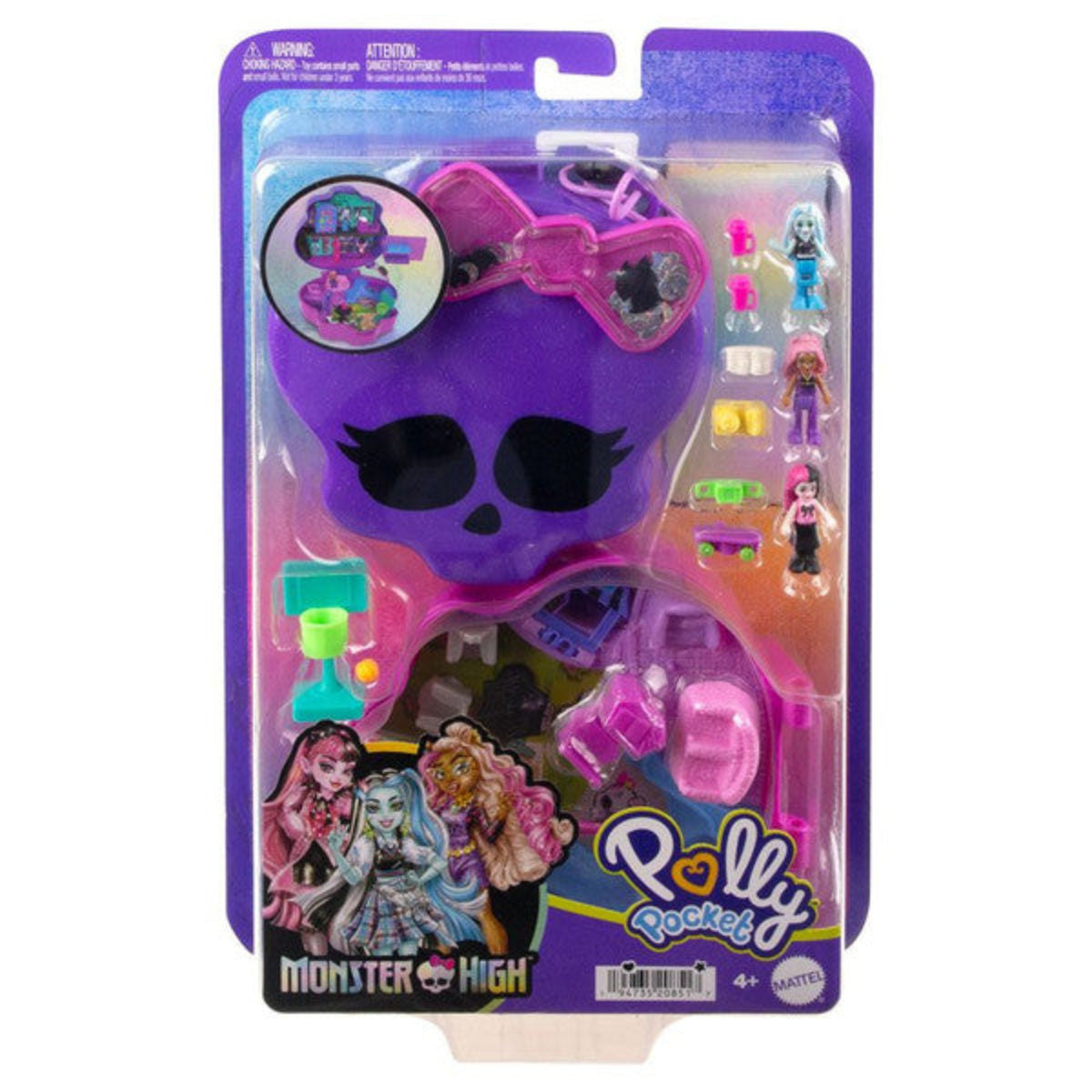 Polly Pocket Monster High, High School Playset with 3 Micro Dolls & Accessories