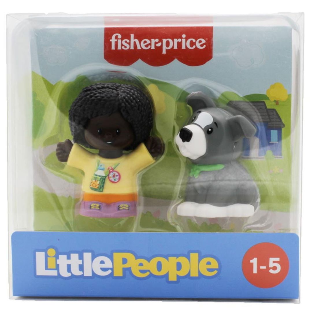 Fisher-Price Little People 2 Pack Action Figure Toy, Hiker Girl and Grey Dog