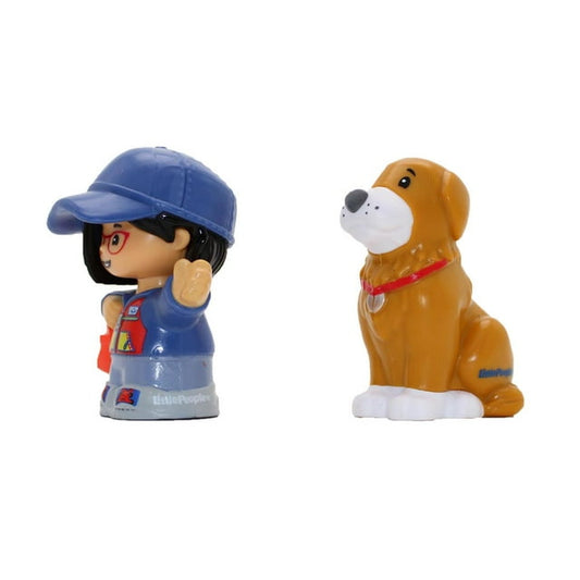 Fisher-Price Little People 2 Pack Action Toy Figure, Mail Person Girl and Brown Dog