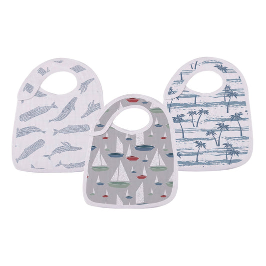 Ocean Tides 100% Natural Bamboo Muslin Cotton Snap Bibs, 3 Pack