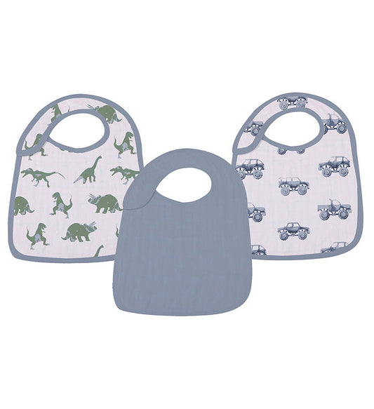 Rough Terrain 100% Natural Bamboo Muslin Cotton Snap Bibs, 3 Pack